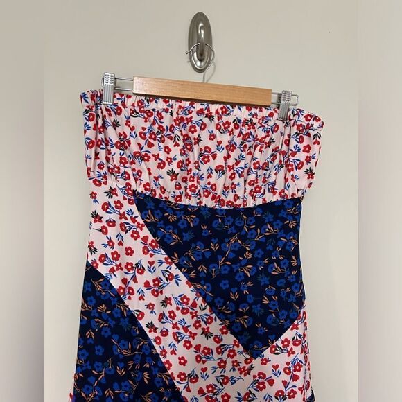 Lulus Golden Hour Blush and Navy Floral Print Strapless Midi Dress - Picture 7 of 12